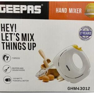 Geepas GHM43012 150W Hand Mixer – 7-Speed Electric Beater with Stainless Steel Attachments (2 Years Warranty)